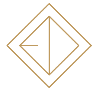 Gold outlined diamond with vertical center line